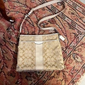 Coach Signature Stripe Khaki/White File Crossbody